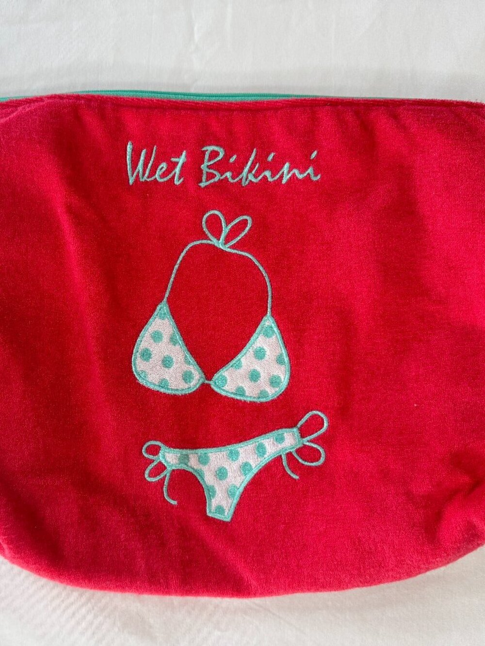 Wet Bikini Swim Bag Zip Strap Red Terrycloth Wristlet Beach Pool Dry/Wet